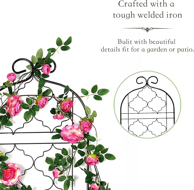 Garden Trellis for Vines and Climbing Plants Outdoor Iron Wire Lattices Grid Panels for Potted Climbing Pergola Cucumber Tomato Rose Vegetable Flower Plant Trellises (60 * 16 Inch Pack of 2 Black)
