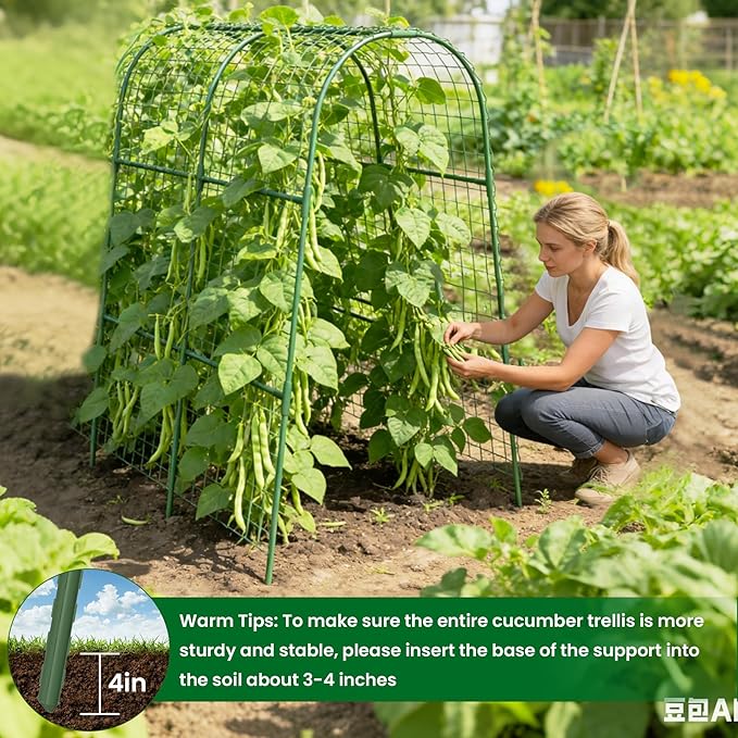 Cucumber Trellis for Raised Bed 32 L x 48 H U-Shape Garden Trellis for Climbing Plants Outdoor Metal Arch Trellis for Vegetables Plant Support for Tomato Pea Zucchini Grape Flowers