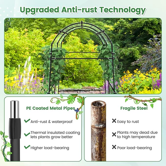 7.5FT Tall Plant Support Archway 71 x 43-63 x 90 Garden Arch Trellis for Climbing Plants with PE Coated Metal Structure for Climbing Vine/Vegetables/Fruit/Flower for Raised Bed