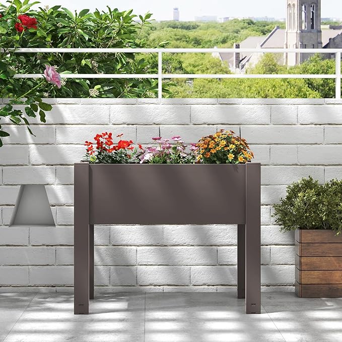 Giantex Raised Garden Bed with Legs Self-Watering Planter Box with Water Level Indicator Drainage Hole &amp Detachable Space Dividers Outdoor Plant Container for Flower Vegetable Fruit Herb (Br