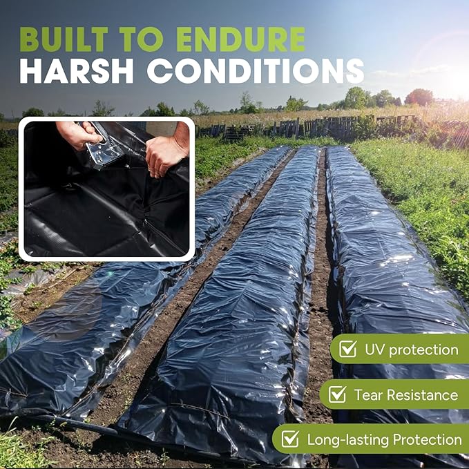 6 Mil Black Plastic Sheeting 10x100 FT – Heavy Duty Polyethylene Plastic Rolls for Garden Black Plastic Rolls for Crawl Space Vapor Barrier Construction Landscaping Weed and Moisture Control