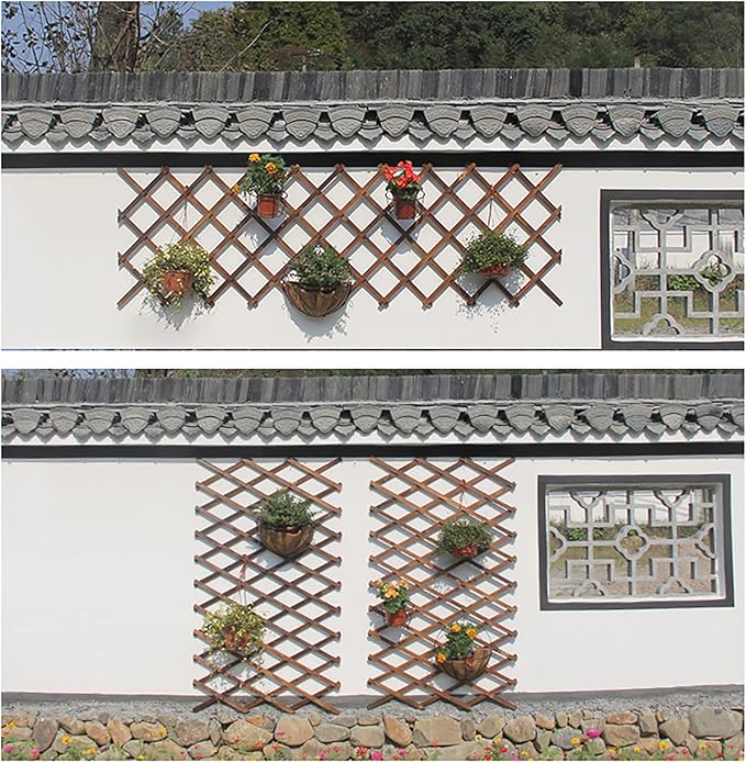 Hanging Plant Trellis Wooden Trellis Lattice Wall Planter Expandable Planter Trellis Frame Trellis Fence Support for Outdoor Plant Hanging Pots Wall Decor Patio Garden (188x62cm/74x24.4in)