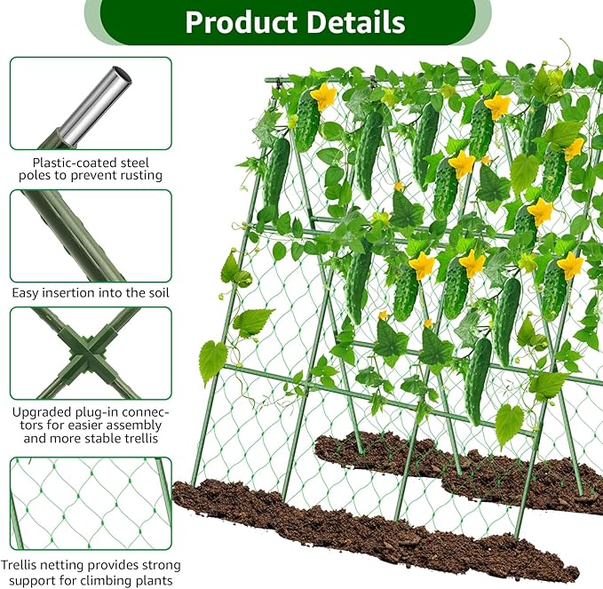 Cucumber Trellis for Raised Bed 47x52 inch A-Frame Metal Garden Trellis for Climbing Plants Outdoor Garden Trellis for Vegetables Cucumber Trellis for Fruit Vegetable Flower