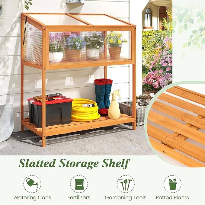 Wood Cold Frame Greenhouse Portable Raised Planter Bed Protection with Transparent Flip-top Roof Small Hot House for Balcony Garden Sunroom Indoor Outdoor (36”x20”x42”)