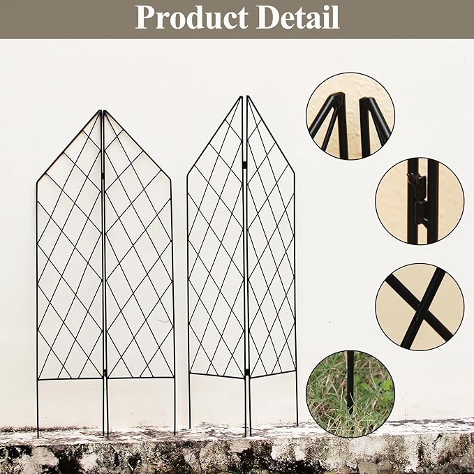 2 Pack Metal Garden Trellis for Climbing Plants Foldable 45.3 H x 9.8 W Black Iron Wire Lattices Grid Panel for Climbing Plants Vines Flower Support Decorative Outdoor