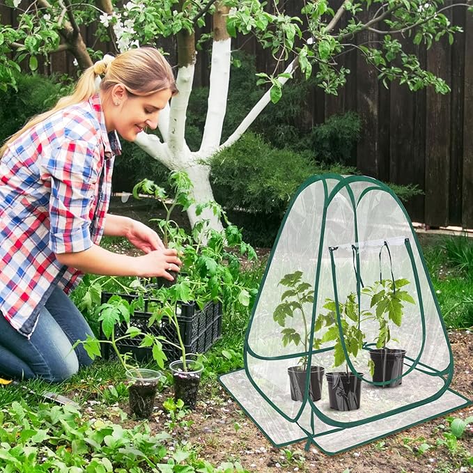 Suzile 4 Pcs Pop up Small Greenhouse for Winter Mini Greenhouse PVC Clear Easy to Install Portable Flowerpot Cover Plant Grow Tent with Nails for Indoor Outdoor Gardening 25.2 x 25.2 x 25.6 Inches