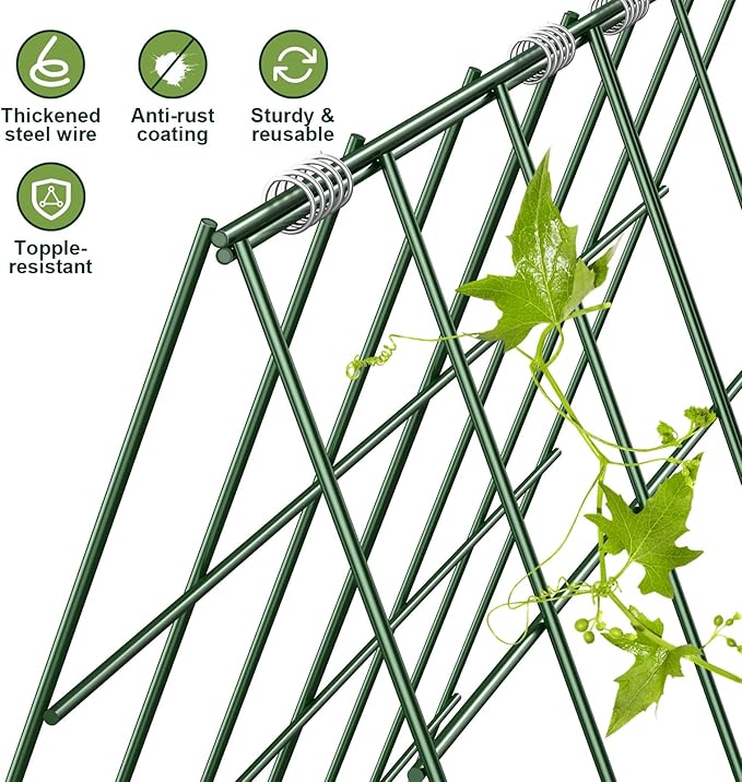 Amoskey Cucumber Trellis Garden Trellis for Climbing Plants Outdoor Foldable A-Frame Trellis Cucumber Trellis for Raised Bed for Cucumbers Peas or Tomatoes (Green Bold Large Grid 46''H*36'W)