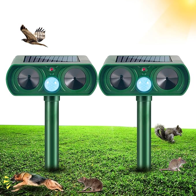 Solar Ultrasonic Animal Repeller Outdoor Squirrel Racoon Fortress Pro Deer Repellent Devices Motion Activated Animal Deterrent Devices to Scare Cat Rabbit Fox Skunk for Yard Garden (ABS 2)