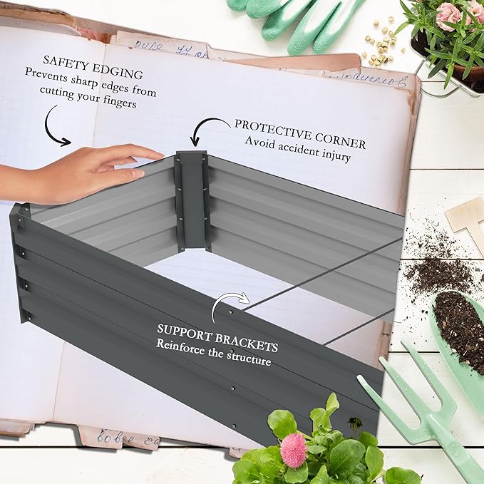 94.5 Inch Extra Long Large Raised Garden Bed 8FT Metal Planter Box for Vegetables &amp Flowers Open Bottom Galvanized Steel Elevated Garden Bed with Wood Grain Finish