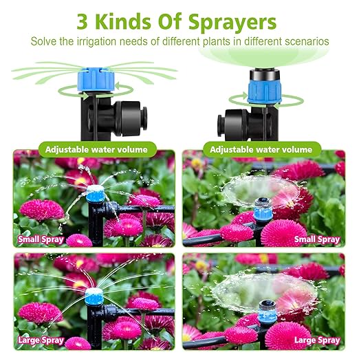 102FT Drip Irrigation System Kit New Quick-Connect Automatic Garden Watering Misting System for Greenhouse Yard Lawn Plant with 1/2 inch Hose 1/4 inch Distribution Tubing and Accessories