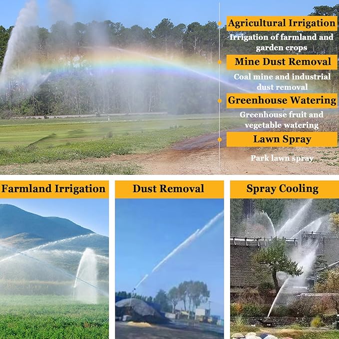 2 Farm Irrigation Sprinklers Tripod Sprinkler with Pressure Gauge 360°Adjustable Large-Area Watering Spray Flange Connection for Farmland Farm Irrigation Industrial Dust Removal