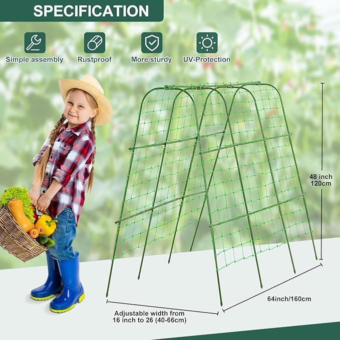 Outdoor Trellis for Climbing Plants Arch Tunnel U-Frame Trellis with Plant Support Clips for Grape Zucchini Plant Metal Tall Green MWM-11-U-120x160-GREEN