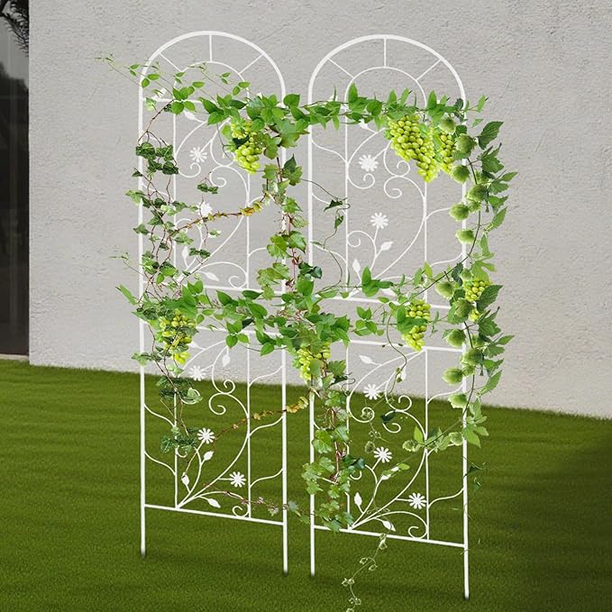 2 Pcs Metal Garden Trellis 20x83 Inch Tall Trellis for Climbing Plants Outdoor Grape Cucumber Trellis Decorative Flower Climbing Fences for Patio Lawn (White)