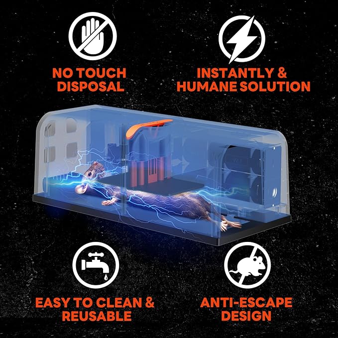 Electric Mouse Trap 2 Pack Indoor Reusable Electric Mouse Trap Zapper with Anti-Escape Design &amp Dual Power Electronic Rat Trap with No-Touch Cleaning for Kitchen Garage