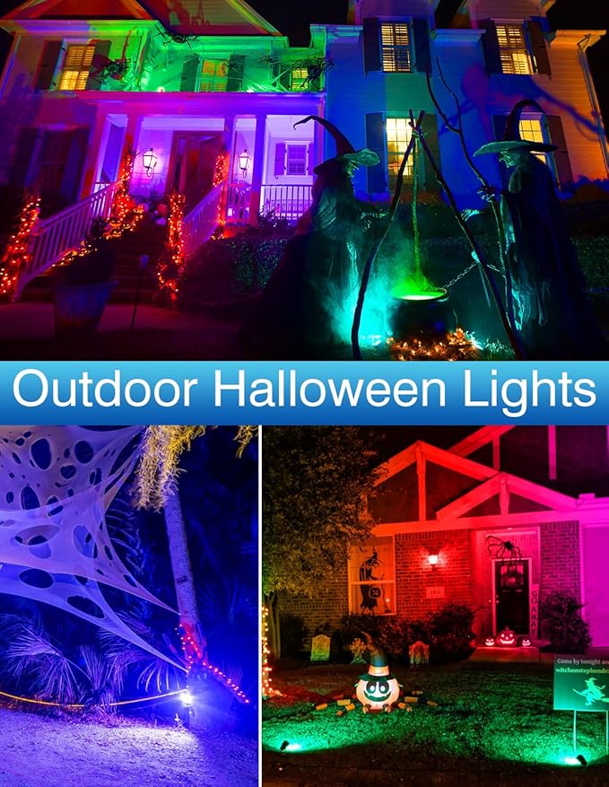 RGB Spot Lights Outdoor Color Changing Landscape Lighting Waterproof Spotlight with US Plug for Yard Tree Garden Path House Halloween Christmas Decoration (6 Pack)