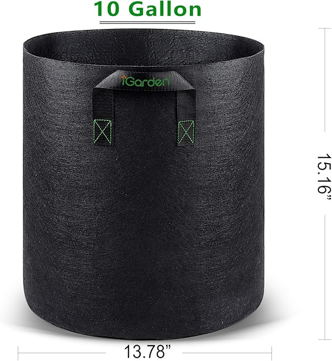 iGarden Grow Bags Tall 10 Gallon Grow Pots 6 Pack with Handles Heavy Duty 320G Thickened Nonwoven Fabric Plant Bag for Vegetables Black