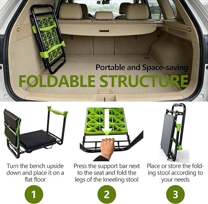 Garden Kneeler and Seat Heavy Duty Garden Stool with 11 Wide Detachable Kneeling Pad Foldable Garden Bench Chair with Gardening Tool Pouch and Bag Gardening Gifts for Women Seniors