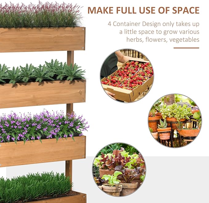 Vertical Garden Planter Wooden 4 Tier Planter Box Self Draining with Non Woven Fabric for Outdoor Flowers Vegetables and Herbs Orange