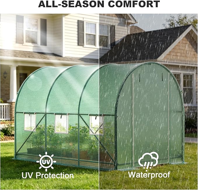 Greenhouses for Outdoors Walk-in Green Houses for Outside Heavy Duty Large Greenhouse with 6 Ventilated Screen Windows &amp Roll-up Door &amp Reinforced Frame (10×7×7 FT Without Irrigation System)