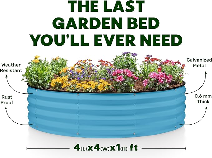 Plant &amp Plot Galvanized Raised Garden Beds Outdoor // Planter Raised Beds for Gardening Vegetables Flowers // Large Metal Garden Box (Teal) // Patent Pending Tool-Free Assembly