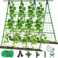 A-Frame Cucumber Trellis for Raised Bed - 63”H x 47”W Heavy-Duty Detachable Garden Trellis with Netting &amp Clips Support for Climbing Outdoor Cucumber Tomatoes Luffa Bitter Melon Vining Flowe