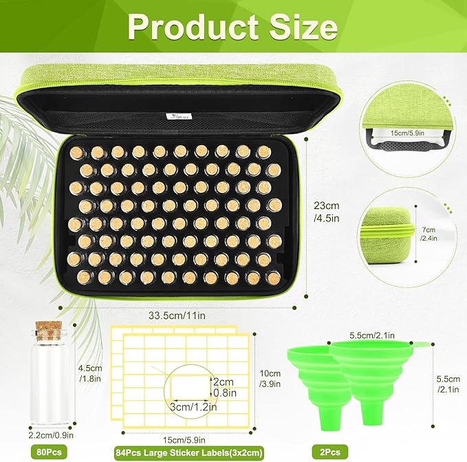 【80 Slots】 Seed Storage Organizer Sturdy Organizer Box with Dual Zipper Bag and 84Pcs Label Stickers Glass Seed Storage Container for Flower Vegetable Plants Garden Seeds Saving Green