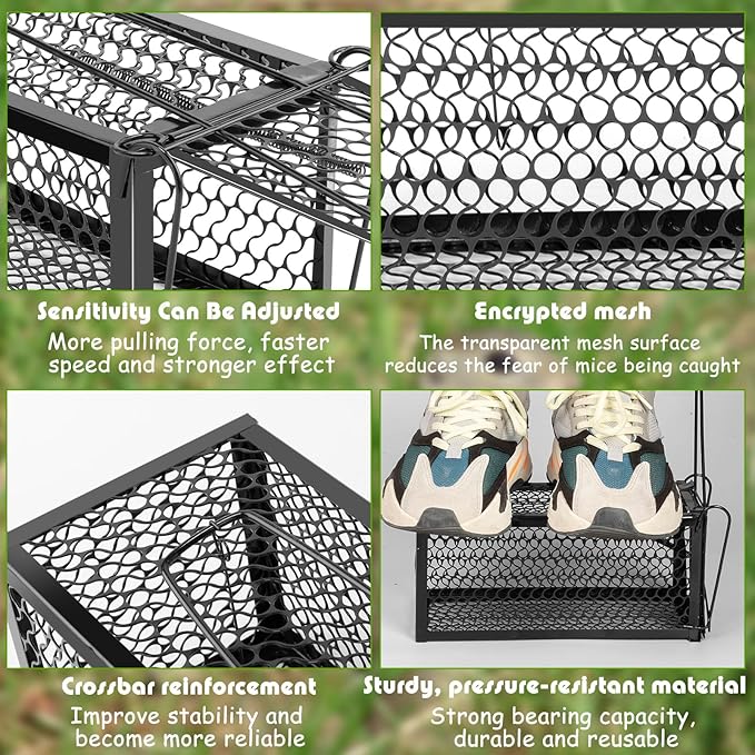 Qualirey 2 Pcs Humane Rat Trap Chipmunk Rodent Mouse Squirrel Trap 11 x 6 x 6 Inches Small Live Animal Mouse Voles Hamsters Live Cage Rat Cage for Mice Easy to Catch and Release Black