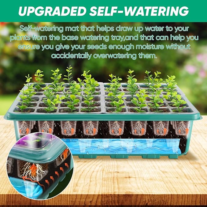 96 Cell Seed Starter Tray with Grow Light Seed Starting Trays with Adjustable Humidity Dome Seed Starter Kit Plant Starter Kit for Seeds Growing Starting Indoor Gardening (Self-Watering)