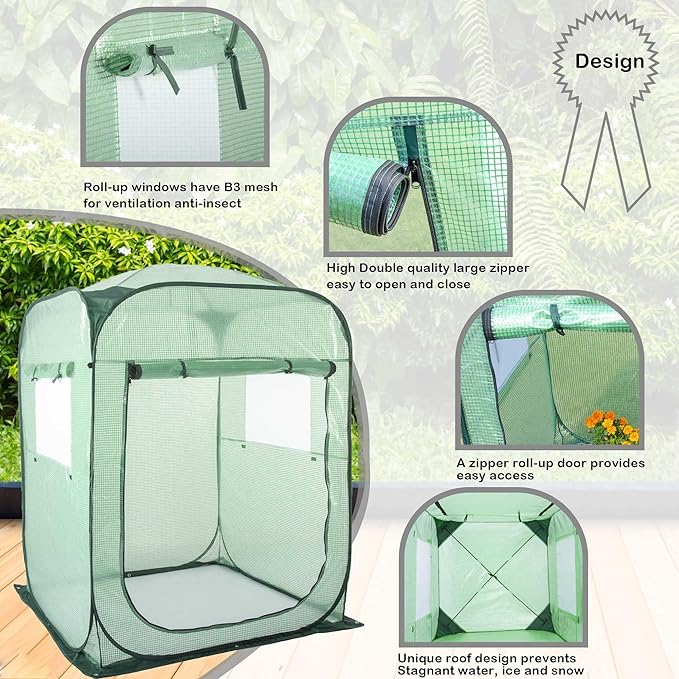 Porayhut Pop Up Greenhouse TentPortable X-Large Walk-in Flower House Indoor Outdoor Gardening Plant Sunshine Room with PE Mesh Cloth Cover for Protecting Plant from Cold Frost &amp Birds