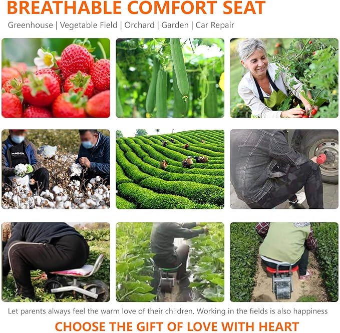 Auxiliary Gardening Chair with Wheels and Foldable backrest Used for Outdoor Vegetable Picking and Bending Assistance During car Maintenance (Foldable Four-Wheel Storage Model)