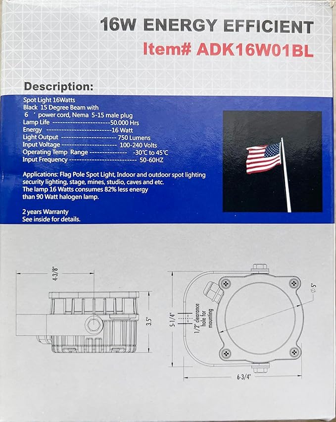 Anyray LED Landscape Light 16 Watt Narrow Spot 15° Beam Bright White Only 16W