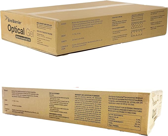 Bird Barrier Optical Gel Bird Deterrent – 200 Pack All-Natural Bird Gel – Deters Most Species Including Pigeons Woodpeckers Gulls Crows Starlings – Ideal for Ledges Balconies Signs Equipment