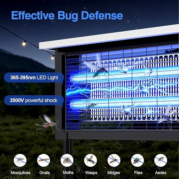 Solar Bug Zapper Outdoor Powerful Mosquito Zapper Electric Mosquito Killer Outdoor Waterproof &amp Portable Fly Killer Rechargeable Flying Insect Trap for Patio Yard Garden Home Camping Blac