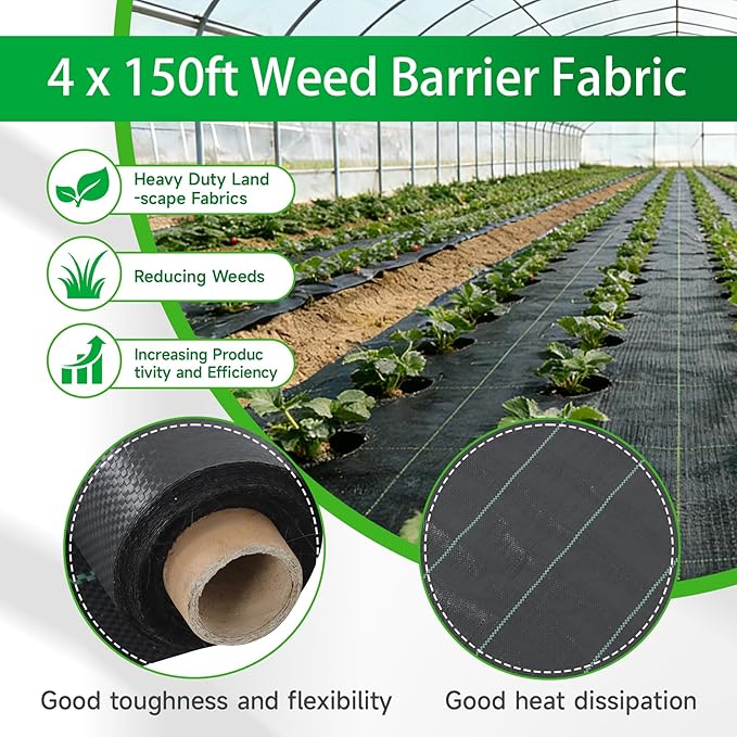 Weed Barrier Fabric Planting Cover - 4 x 150 FT Heavy Duty Landscape Fabric Ground Cover Block for Outdoor Planting