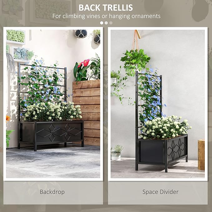 35.4x15.7x47.2 110lb Weather-Resistant Robust Durable Galvanized Steel Raised Garden Bed with Climbing Trellis and Efficient Drainage Black