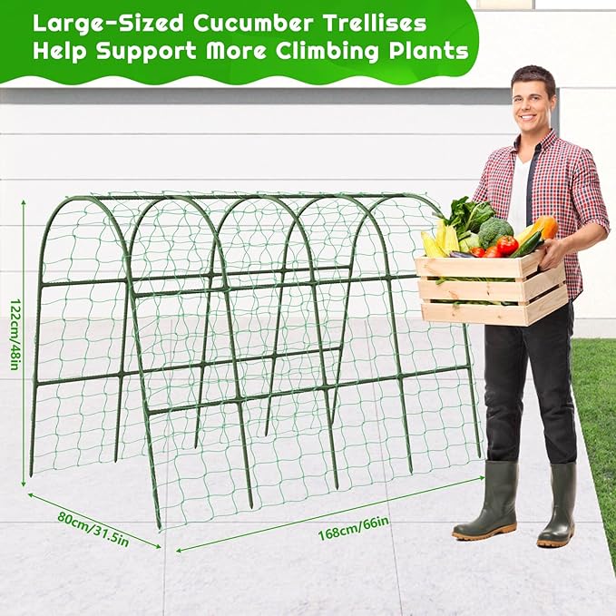 Cucumber Trellis for Raised Bed Garden U-Shape Arch Trellis for Climbing Plants Outdoor Metal Vegetables Trellis with Netting Garden Trellis for Cucumber Plants Sweet Pea Bean
