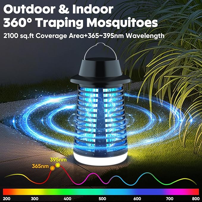 Bug Zapper Mosquito Zapper with LED Light Bug Zapper Outdoor Indoor- 4200V Electric Fly Trap with 5.9ft Cable Fly Zapper Indoor Mosquito Repellent Outdoor Patio and Backyard Home Camping
