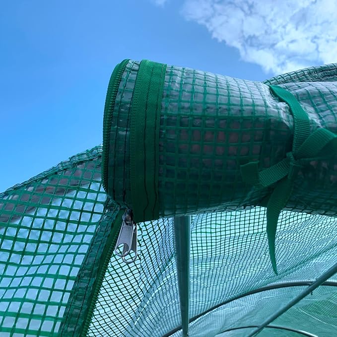 Outsunny 15' x 7' x 6.5' Walk-in Tunnel Hoop Greenhouse Green House for Outside with PE Cover Steel Frame Roll-Up Zipper Door &amp Windows for Flowers Vegetables Tropical Plants Green