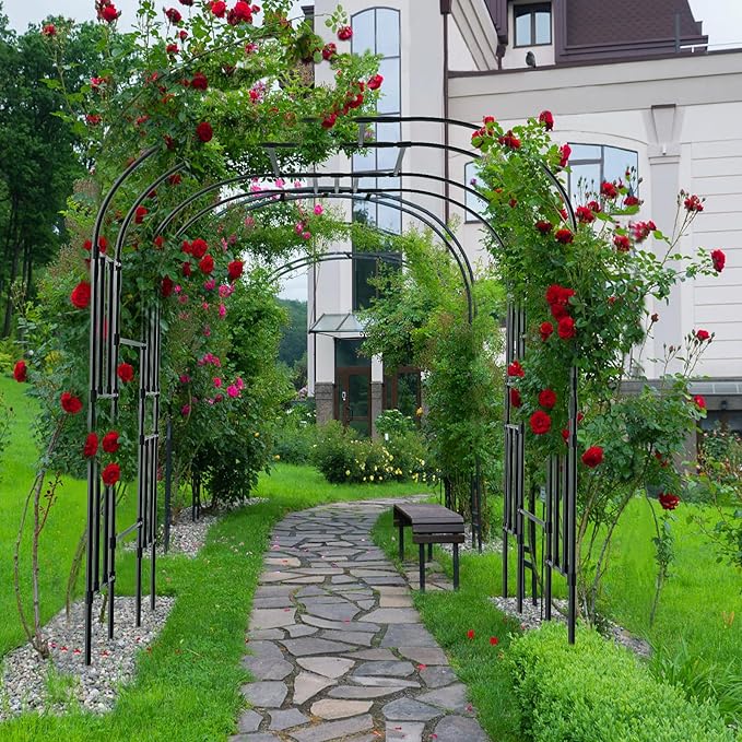 DoCred Large Tall Garden Arch Trellis for Climbing Plants Outdoor 87in Tall Metal Garden Arbor Wedding Arches for Lawn Party Backyard Decoration