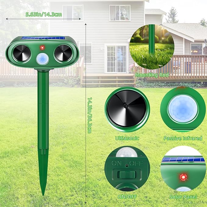 2026 Ultrasonic Solar Animal Repellent Outdoor Motion Activated Cat Repellent Outdoor Waterproof for Yard &amp Garden Effective Rabbit Deer Raccoon Squirrel Coyote Deterrent Device 4 Pack