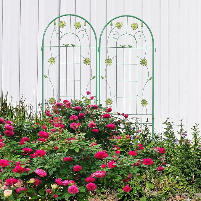 2 Pack Metal Garden Trellis 71 x 19.7 Rustproof Trellis for Climbing Plants Outdoor Flower Support Green