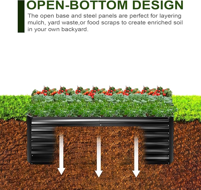 EDOSTORY Metal Raised Bed Garden Bed Kit 6x3x2ft Tall Galvanized Planter Raised Garden Boxes Outdoor Large Metal Raised Garden Beds for Flowers Vegetables Herbs