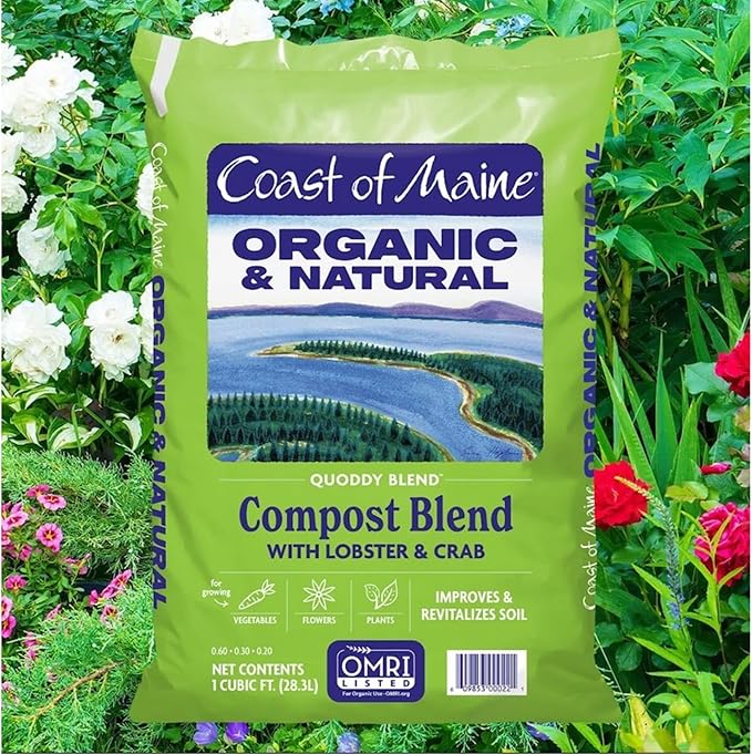 Coast of Maine Organic &amp Natural Quoddy Blend Lobster &amp Crab Compost Blend - Premium Soil Amendment w/Composted Manure Sphagnum Peat Moss Lobster &amp Crab Shell Meal - Enhanced Drainage (1