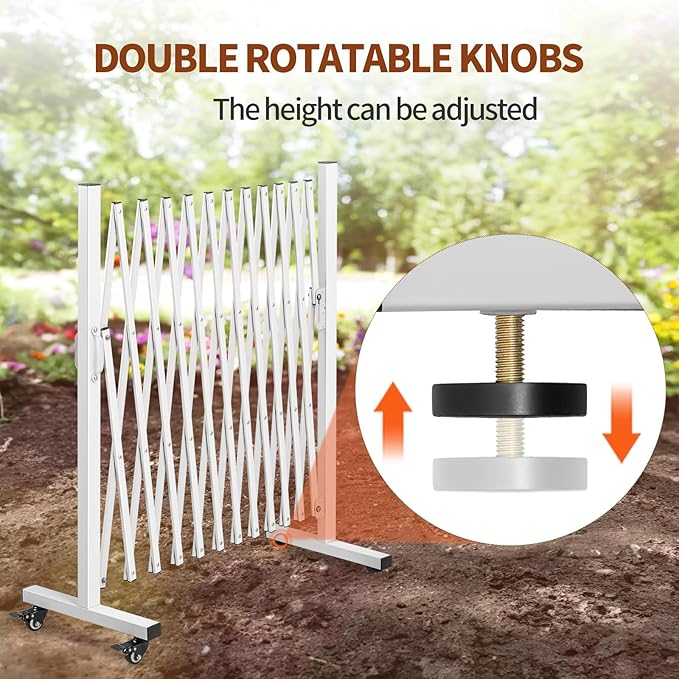 Aluminum Expandable Garden Fence Portable Barricade Gate with Casters Expansion Size 201×15.2×40.6 inches Adjustable Flexible Fence Mobile Barricade Safety Barrier