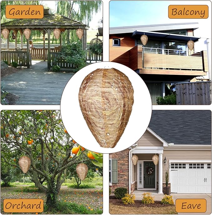 Qualirey 12 Pcs Mini Wasp Nest Decoy 6x7 Inch Waterproof Material Hanging Fake Wasp Hornet Nests Decoys for Bees Yellow Jackets Garden Yard Outdoors Hanging (Orange)