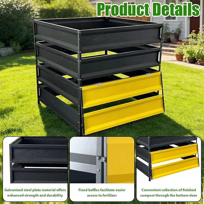 285 Gallon Compost Bin Outdoor Metal Compost Bins with with Pull-Out Door Galvanized Steel Sheet Heavy Duty Composting Bin for Outside Backyard Garden Patio Natural 41(L)*41(W)*39.4(H) inch