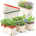 OurWarm Self Watering Pots for Indoor Plants 6 Pack 10.5 Inch Plastic Window Herb Planter Box with Water Level Indicator Modern Decorative Windowsill Planters for Herbs Flowers Seedlings