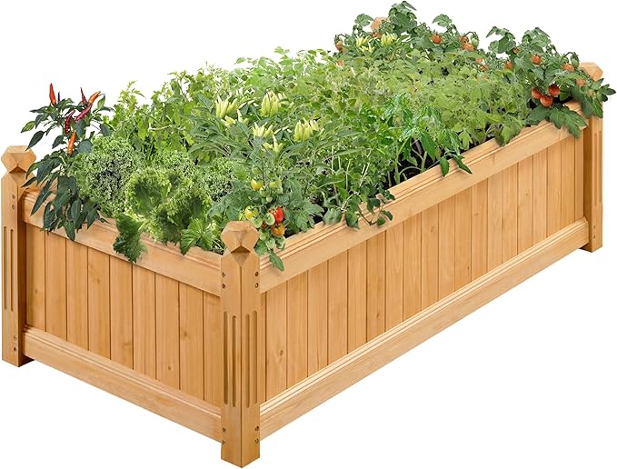 Yaheetech 46″ L × 23.5″ W × 16″ H Wooden Raised Garden Bed Horticulture Wood Rectangular Garden Planter Outdoor Raised Planter Box for Yard/Greenhouse/Vegetable/Flower/Herbs Light Brown