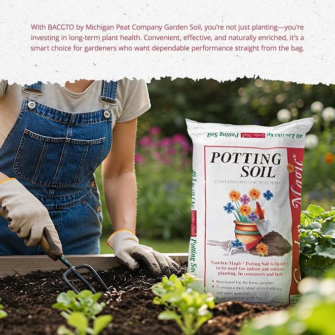 Michigan Peat 2 Pack Garden Magic General Purpose Moisture Retaining Potting Soil Mix for Indoor and Outdoor Planting 40 lb Bag