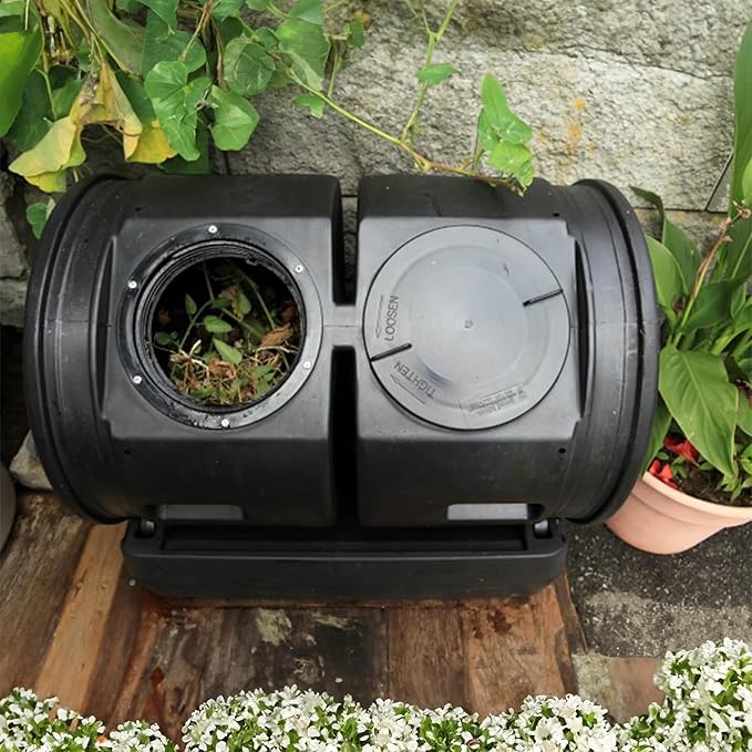 Good Ideas Compost Wizard Outdoor Garden Dual Tumbler Compost Container Black